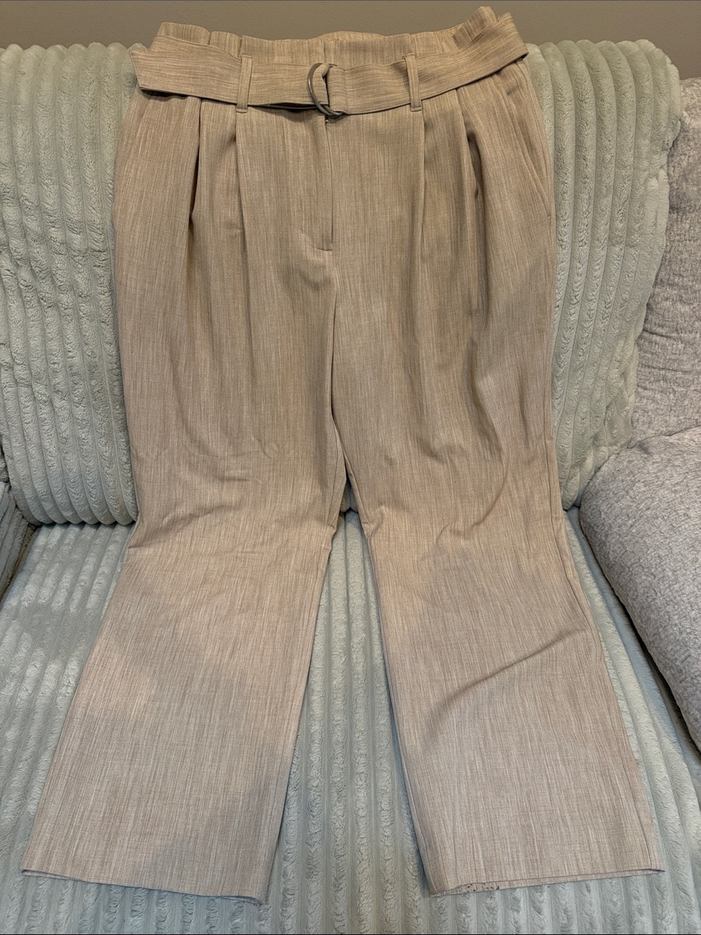 Nine West Taupe Straight-Leg Belted Trousers